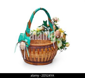 Easter basket from a flower arrangement on white background Stock Photo