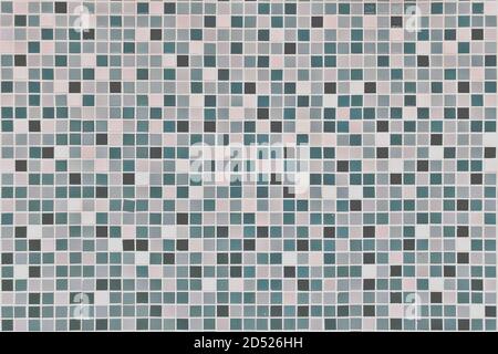The texture of a small swamp-colored tile on the wall. Mosaic background. White, marsh and green abstract patterns of the tiles. Stock Photo