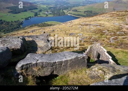 'Bramleys Cot' on the moors above Dove Stone reservoir, Greenfield, Greater Manchester, England. Stock Photo