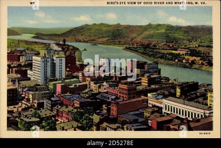 Wheeling West Virginia USA, Birds Eye View of Ohio River and City | usage worldwide Stock Photo