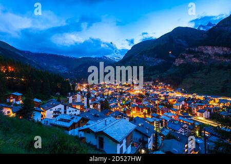 Zermatt town and Matterhorn mountain aerial panoramic view in the Valais canton of Switzerland Stock Photo