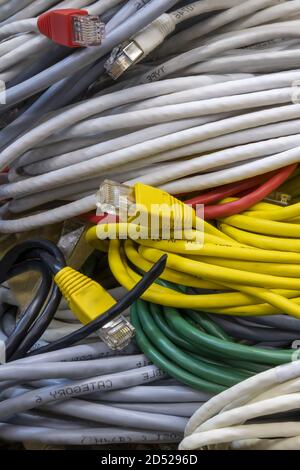 Multicolored network computer wires, close-up Stock Photo