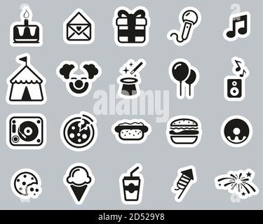 Birthday Party Icons Black & White Sticker Set Big Stock Vector
