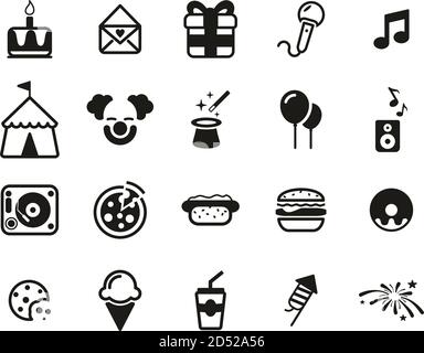 Birthday Party Icons Black & White Set Big Stock Vector