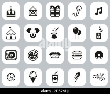 Birthday Party Icons Black & White Flat Design Set Big Stock Vector