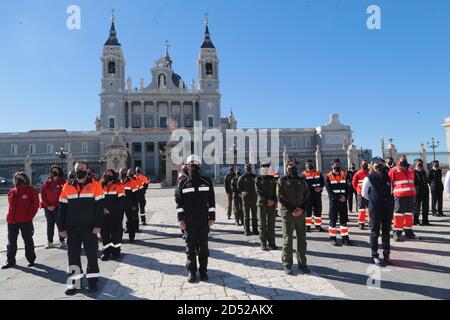 Madrid, Spain. 12th Oct, 2020. People participate in an event to celebrate the national day of Spain in Madrid, Spain, Oct. 12, 2020. (Spanish Ministry of Defense/Handout via Xinhua) Credit: Xinhua/Alamy Live News Stock Photo