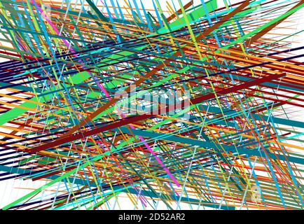 Abstract geometric chaotic jumble of intersecting lines stripes. Colorful random lines, stripes, strips and streaks Stock Vector
