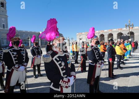 Madrid, Spain. 12th Oct, 2020. People participate in an event to celebrate the national day of Spain in Madrid, Spain, Oct. 12, 2020. (Spanish Ministry of Defense/Handout via Xinhua) Credit: Xinhua/Alamy Live News Stock Photo