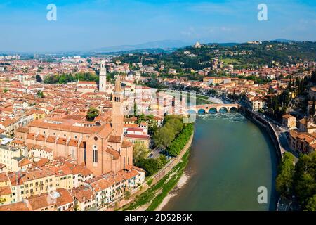 Santa Anastasia Church and Verona Cathedral aerial panoramic view in Verona, Veneto region in Italy Stock Photo