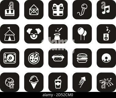 Birthday Party Icons White On Black Flat Design Set Big Stock Vector