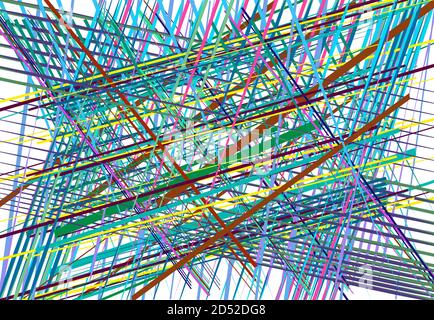 Abstract geometric chaotic jumble of intersecting lines stripes. Colorful random lines, stripes, strips and streaks Stock Vector