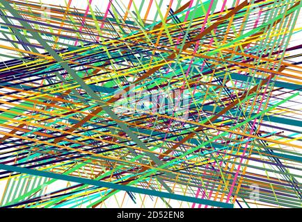 Abstract geometric chaotic jumble of intersecting lines stripes. Colorful random lines, stripes, strips and streaks Stock Vector