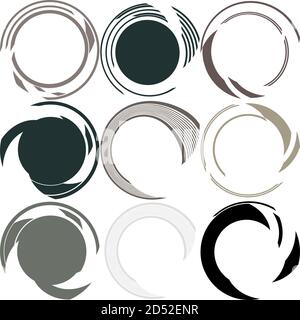 Cyber-cyberpunk, sci-fi geometric circles, rings. Hi-tech HUD elements. Concentric, radial revolving circles for techno, technology themes. Circular, Stock Vector