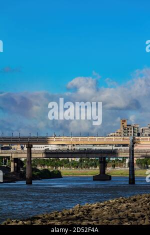 Afternoon view of the ChengMei Bridge at Taipei, Taiwan Stock Photo