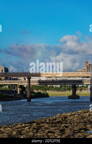 Afternoon view of the ChengMei Bridge at Taipei, Taiwan Stock Photo