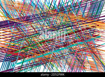 Abstract geometric chaotic jumble of intersecting lines stripes. Colorful random lines, stripes, strips and streaks Stock Vector