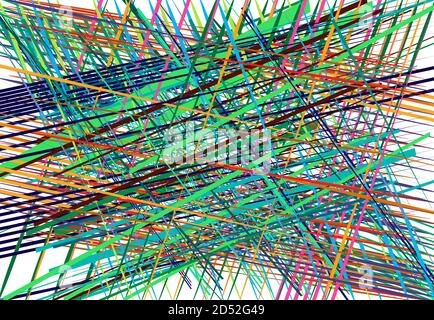 Abstract geometric chaotic jumble of intersecting lines stripes. Colorful random lines, stripes, strips and streaks Stock Vector