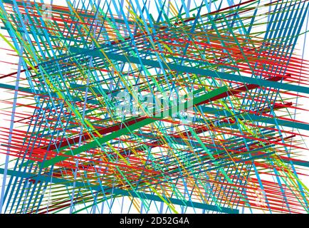 Abstract geometric chaotic jumble of intersecting lines stripes. Colorful random lines, stripes, strips and streaks Stock Vector