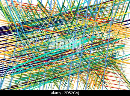 Abstract geometric chaotic jumble of intersecting lines stripes. Colorful random lines, stripes, strips and streaks Stock Vector