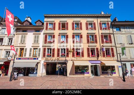 MORGES, SWITZERLAND - JULY 19, 2019: Morges is a town on the shores of Lake Geneva in the canton of Vaud in Switzerland Stock Photo