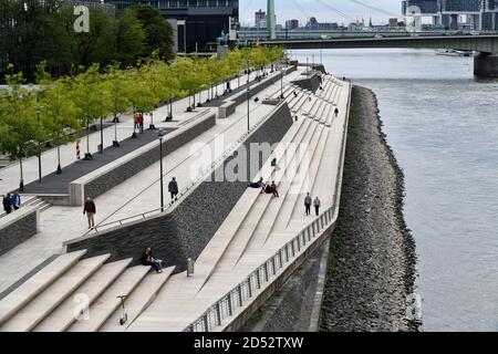 Cologne, Germany, 2020. Waterfront promenade on the River Rhine in Cologne Stock Photo