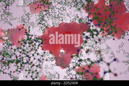 A mix of biomolecules and proteins (macromolecules). There are thousands of different molecules involved in the biochemistry of life. Stock Photo