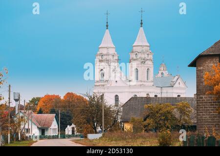 Parafjanava, Dokshitsy District Of Vitsebsk Region Of Belarus. Сhurch Of Name Of The Blessed Virgin Mary In Autumn Day Stock Photo