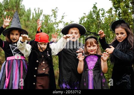 Portrait of kids in halloween costumes close up Stock Photo