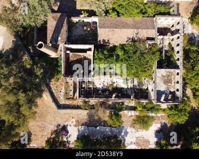 Aerial view of abandoned wine factory ruins in Sepolia, Athens, Greece Stock Photo