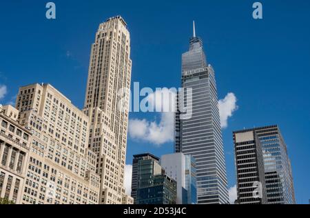 Office Buildings on 42nd Street  as seen from Bryant Park, 2021, NYC, USA Stock Photo