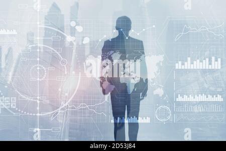 New Business intelligence BI Key performance indicator KPI Analysis dashboard transparent technology background. Stock Photo