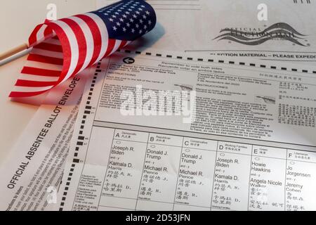 Official Absentee Military Ballot, General Election, 2020, United States Stock Photo