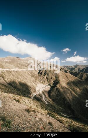 Scenic view of the difficult road  between mendoza and the villavicencio natural reserve from tthe mirador of caracoles, Mendoza Argentina