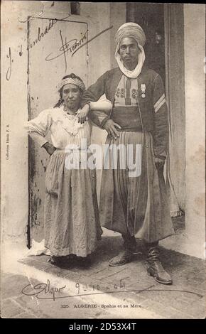 Algerien, Spahis Et Sa Mere, Algerischer Soldat Mit Seiner Mutter 