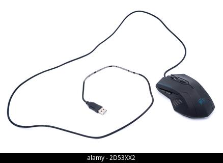 Wired gaming computer mouse cut out isolated on white background Stock Photo