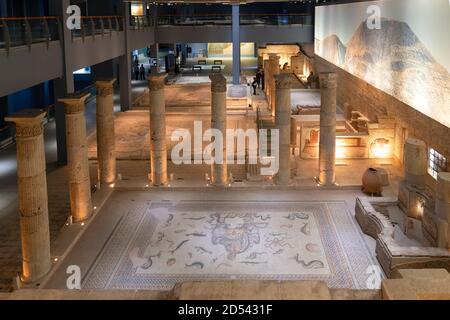 Gaziantep, Turkey-September 14 2020: Interior view of Zeugma Mosaic Museum with tourists Stock Photo