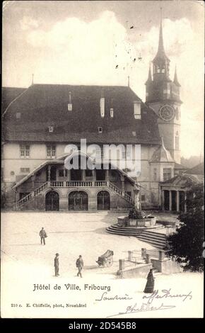 Fribourg Freiburg Stadt Schweiz, Hotel de Ville, Blick auf das Rathaus | usage worldwide Stock Photo