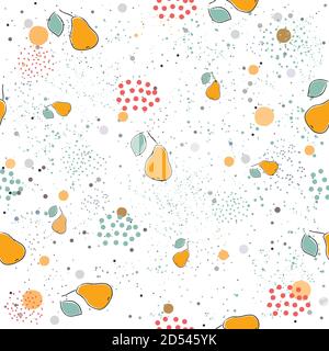 Cute Hand Drawn Seamless Pattern with Hand Drawn Pears and dots.Vector Illustration Stock Vector