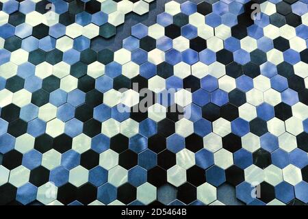 Texture of metal hexagons, blue, black and yellow colors Stock Photo