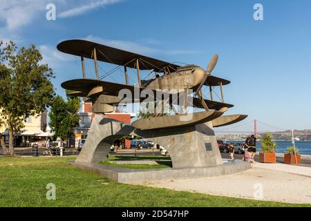 Beautiful view to historic Airplane Monument on public square in Lisbon, Portugal Stock Photo