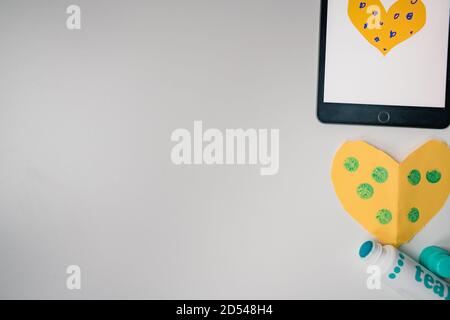 close up of distance learning craft supplies on desk Stock Photo