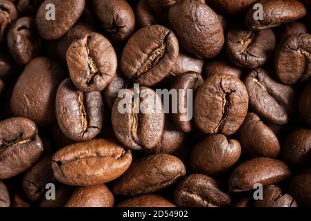 Top down detail photo of roasted gourmet Brazilian coffee beans from Minas Gerais Stock Photo