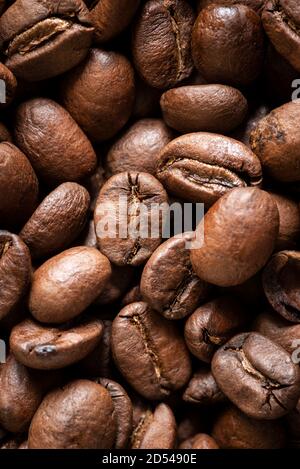 Top down detail photo of roasted gourmet Brazilian coffee beans from Minas Gerais Stock Photo