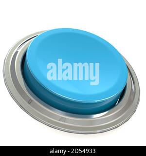 Blue button with metal ring, 3D rendering Stock Photo