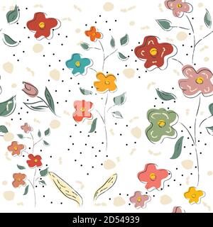 Seamless floral patern with hand drawn plants. Vector Illustraion Stock Vector