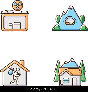 Transitional housing RGB color icons set Stock Vector