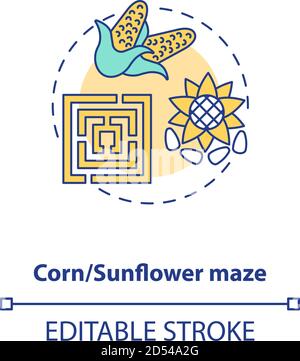Corn and sunflower maze concept icon Stock Vector