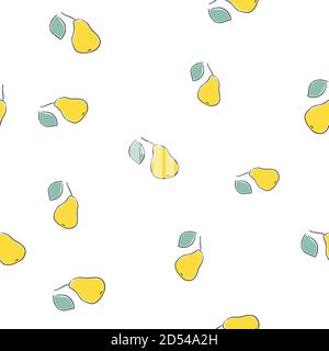 Seamless Pattern with hand drawn pears on black. Vector Illustration Stock Vector