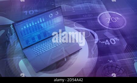 Business background with big data and laptop. Stock Photo