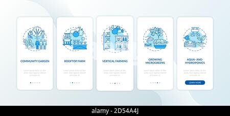 Urban farming onboarding mobile app page screen with concepts Stock Vector